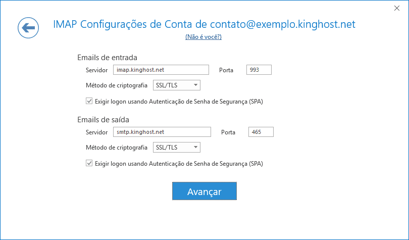 Exemplo de configuração com SSL.