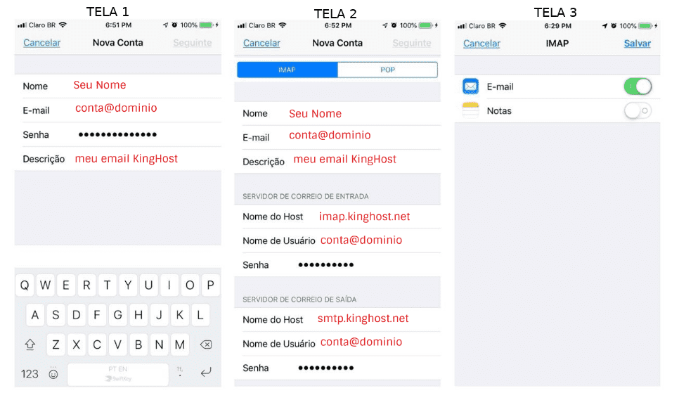 Configurando email no iPhone iOS 12. Configuração IMAP.