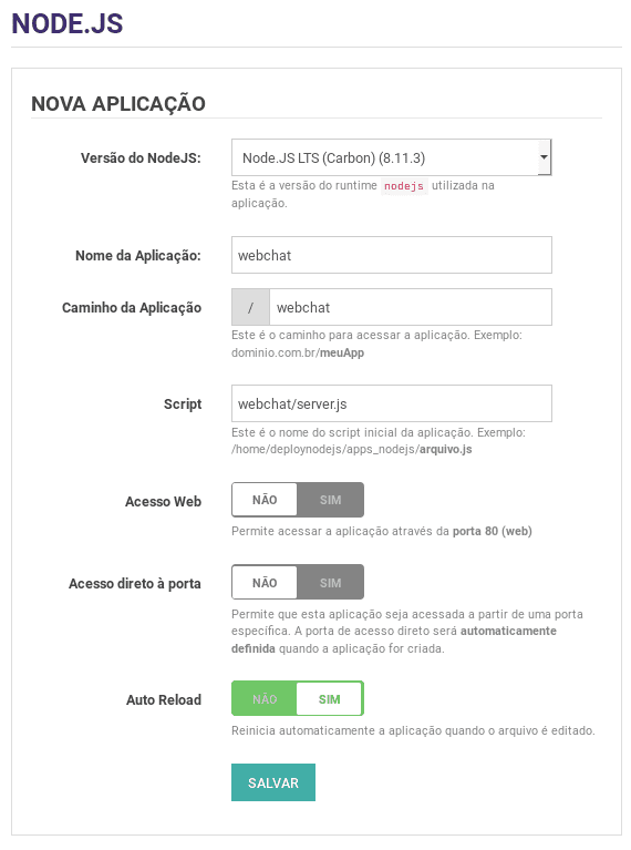 Aplicação nodejs com Socket.IO