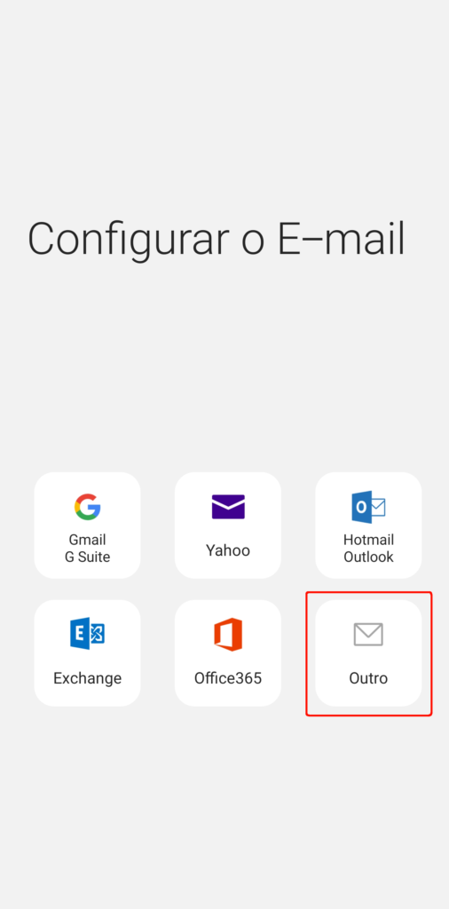 Este artigo mostra como configurar e-mail no Samsung Email.
Esta primeira imagem exibe a tela inicial do aplicativo de e-mail.