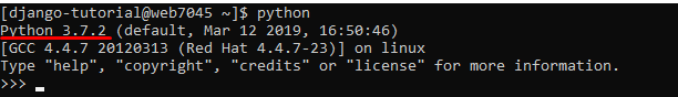 No início da segunda linha mostra qual a versão do python instalado no servidor, assim podemos fazer o deploy do django.