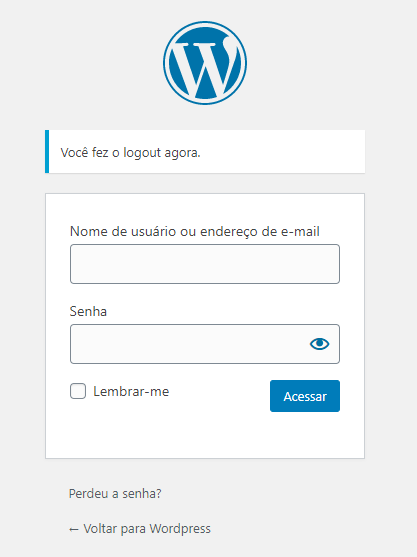Configurações iniciais WordPress. Para iniciar, faça login na área administrativa.