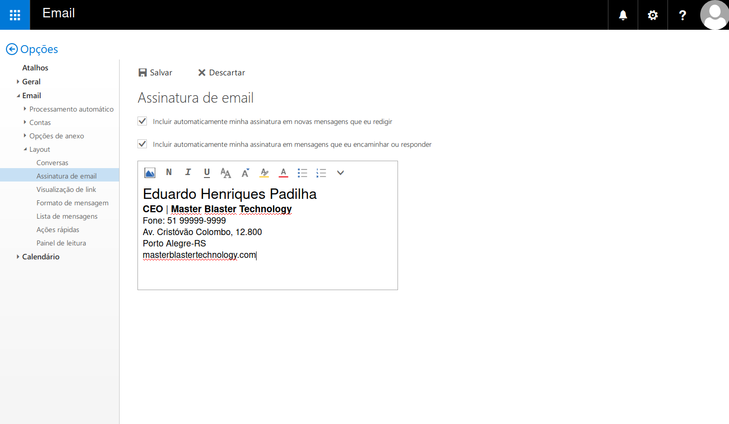 Configurando assinatura de e-mail no Exchange.