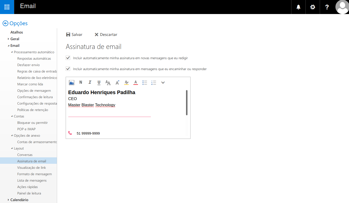 Configurando assinatura de e-mail no Exchange. Assinatura em html.