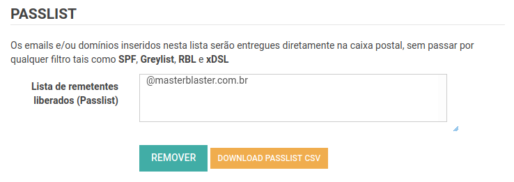 Adicionando e-mail na passlist.