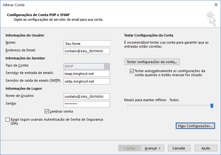 Após abrir esta tela de configuração, basta clicar em mais configurações.