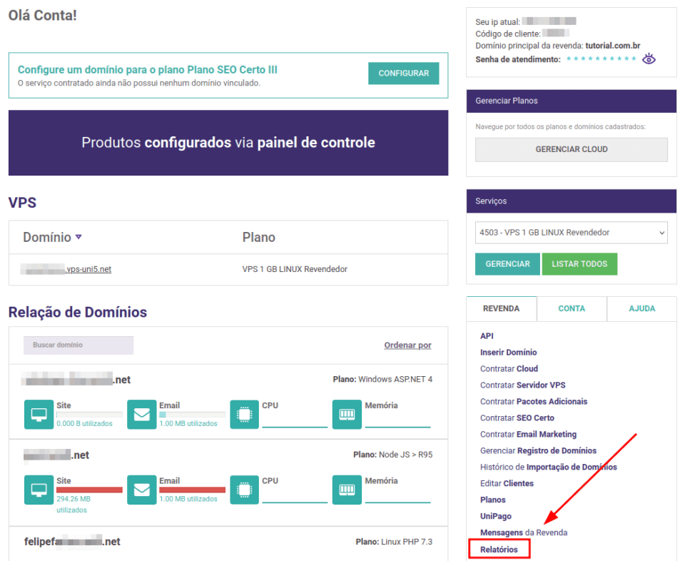 Relatórios da Revenda