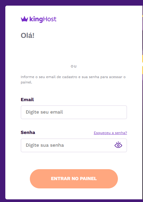 imagem da página de login da KingHost destacando os campos de usuário e senha.]