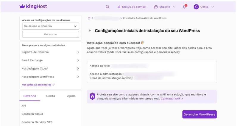  imagem da mensagem de confirmação após a instalação do WordPress.